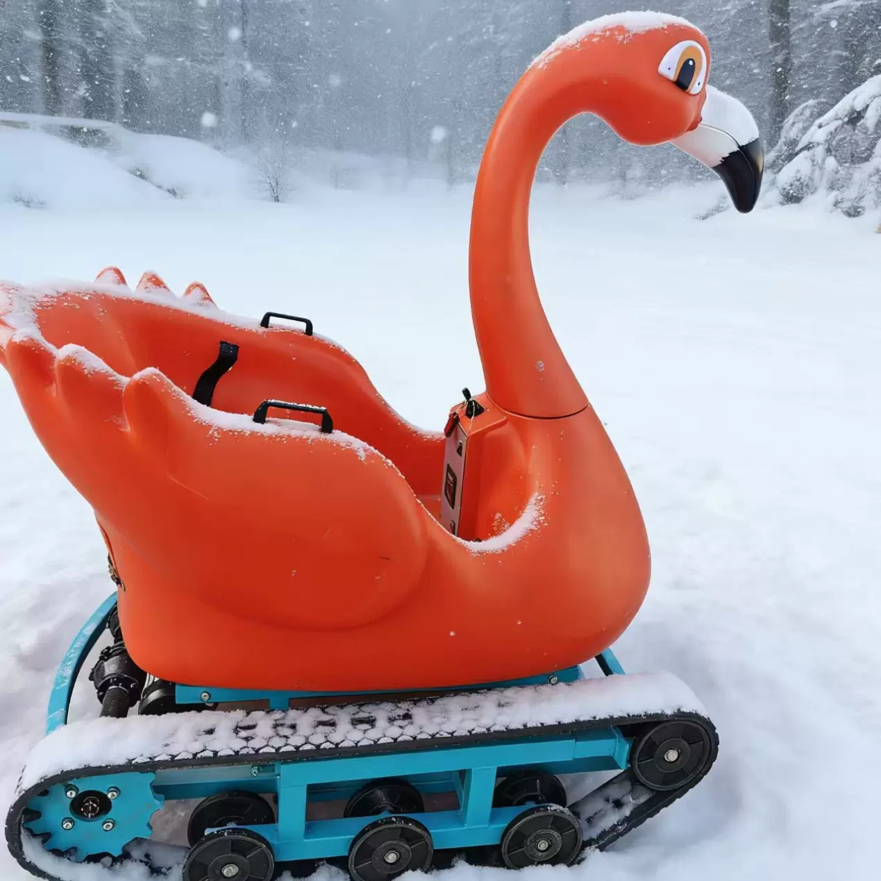2026履带雪橇滑雪场地冰上雪地火烈鸟冰上小黄鸭冰雪游乐设备批发