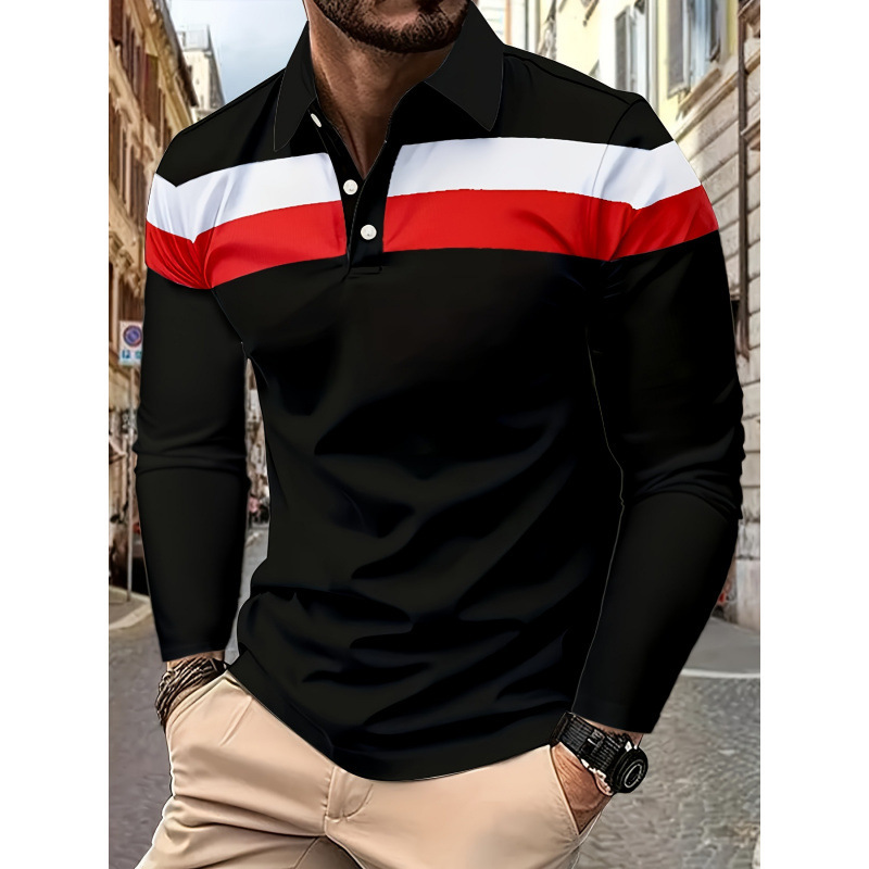 2025 New European and American Cross-Border Men's Clothing Button-Down Casual Slim-Fit Men's Sports Lapel 3D Printed Long-Sleeve Polo Shirt 2025 New European and American Cross-Border Men's Clothing Button-Down Casual Slim-Fit Men's Sports Lapel 3D Printed Long-Sleeve Polo Shirt
