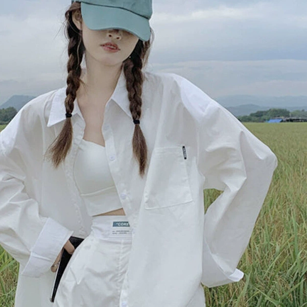 Летняя дизайнерская нишевая свободная рубашка с защитой от солнца, белая рубашка с длинными рукавами, женский верхний топ, маленькая куртка