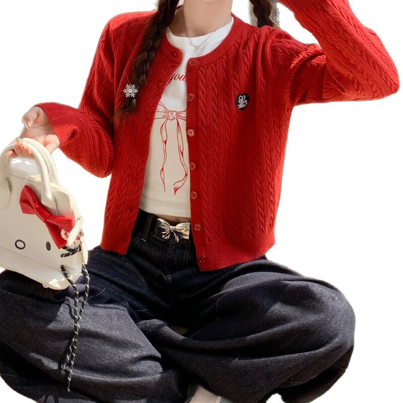 秋冬新款显瘦百搭针织开衫2025麻花外套女高级感韩系独特短款上衣|undefined