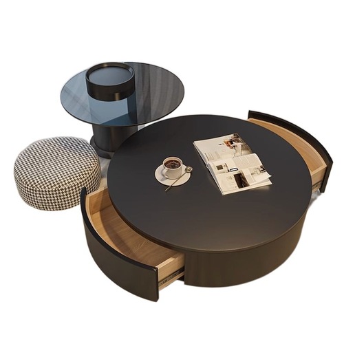 3x slate round coffee table living room home light luxury modern simple size apartment black tea table glass Italian pole