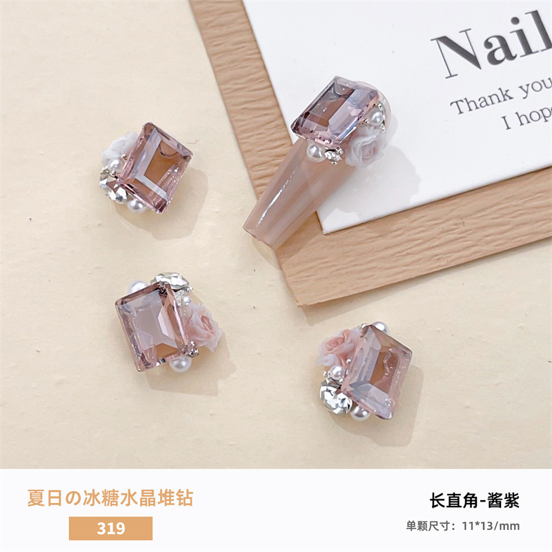 Verano hielo a través de la manicura, pila de cristales, joyería de diamantes, azúcar transparente, huevo de paloma, diamante de uñas, pila de rosas, bola de diamantes, producto terminado