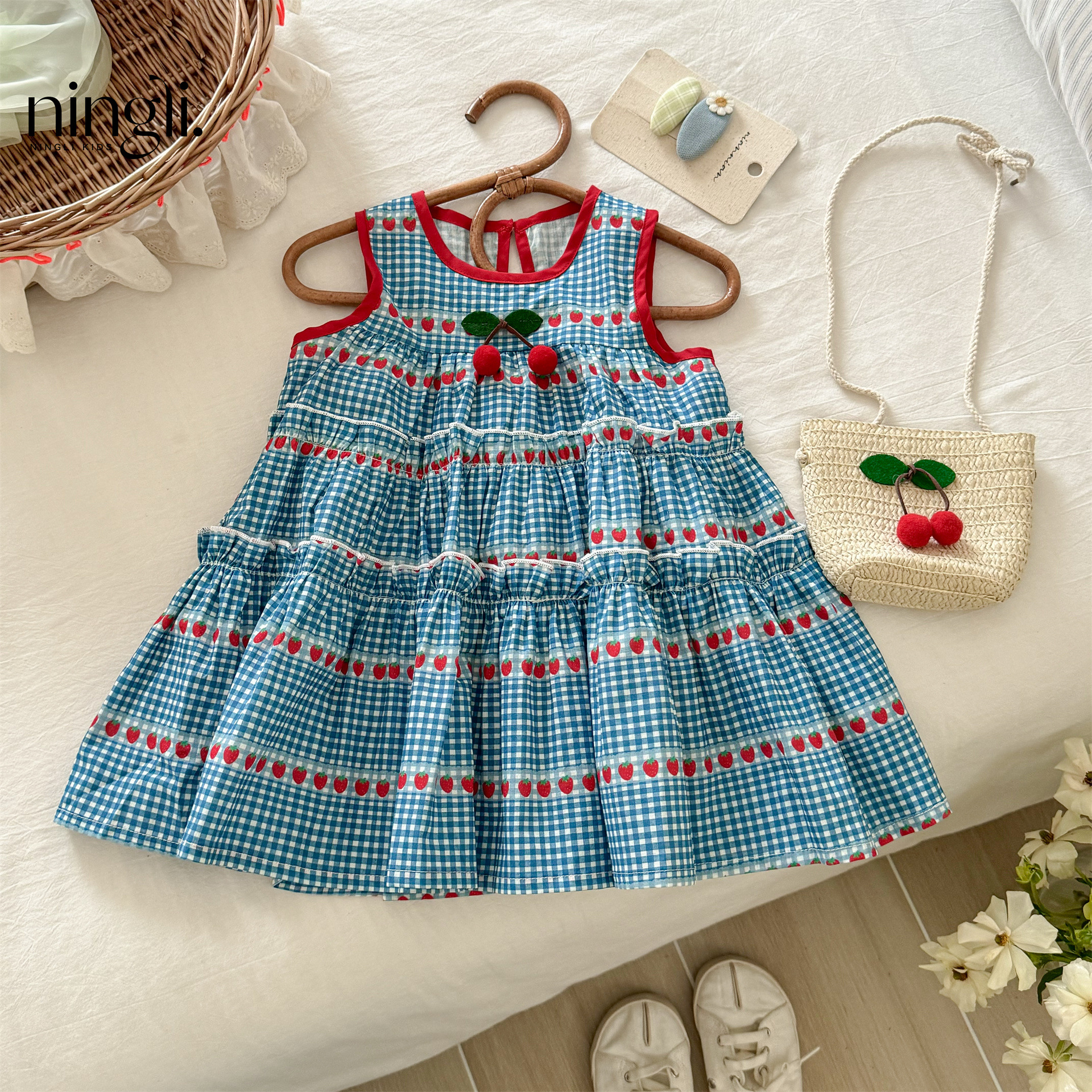 Lime Girl's dress Summer New Female Treasure Princess Dress Stylish Beach Dress Little Girl's Sleeveless Dress Summer Dress