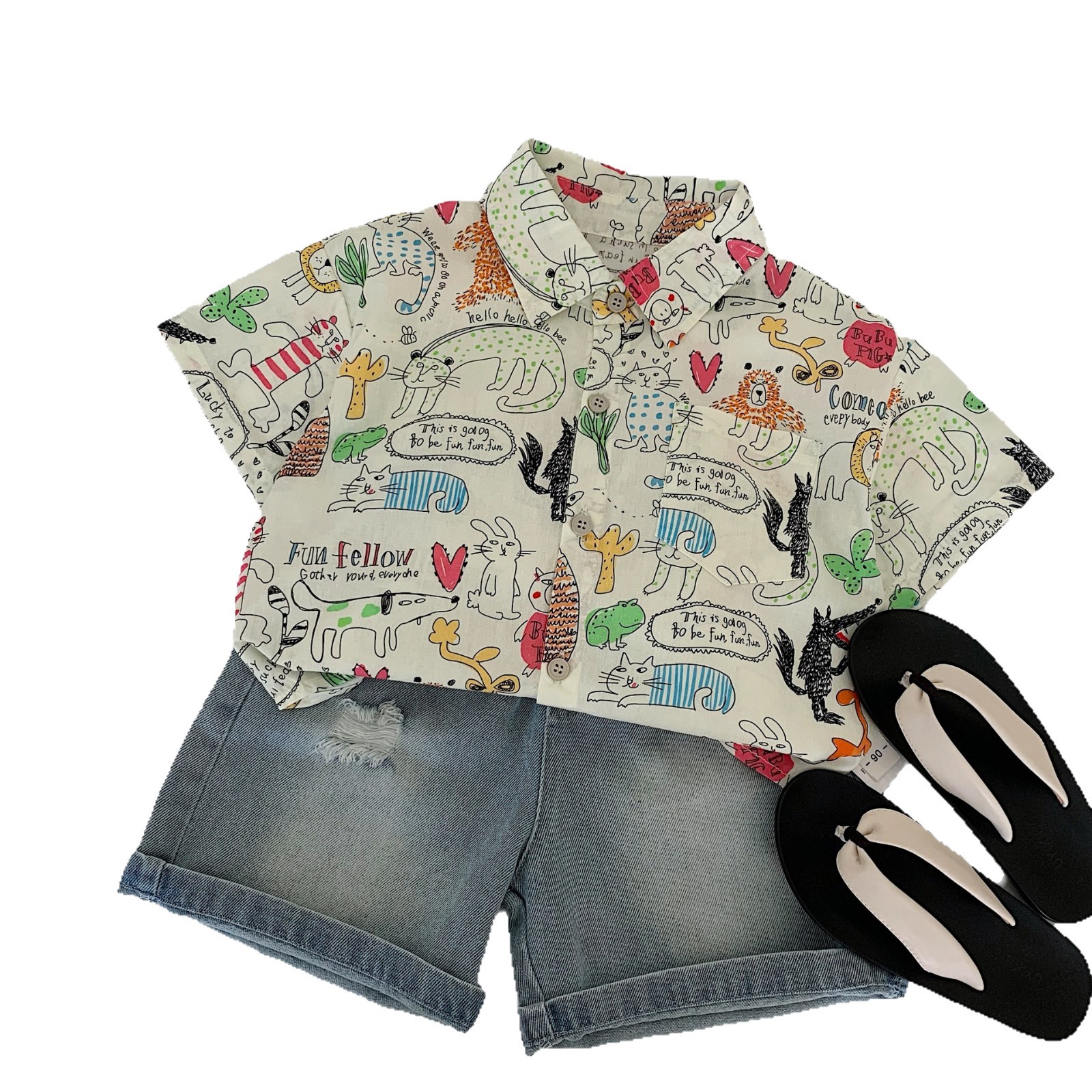 Mai Bao camisa de manga corta para niños 2025 nuevo estilo de verano de dibujos animados para niños y niñas, ropa de verano de moda para niños