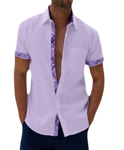 Summer Casual Plaid Contrast Collared Short Sleeve Men's Fashion Urban Shirt