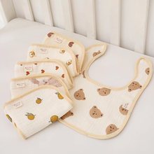 跨境6层U型婴幼儿围嘴可logo宝宝邹布印花婴童口水巾纱布婴童围嘴