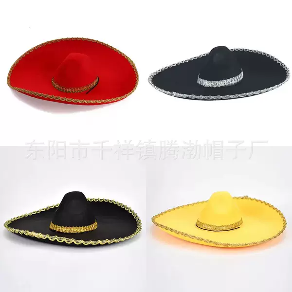 Cross-border Halloween Ghost Festival Makeup Performance Props Black Large Wrapping Felt Mexican Big Brim Hat