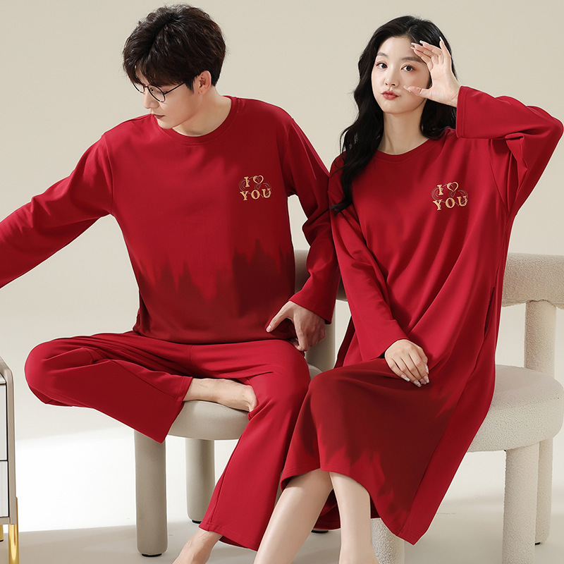 2024 Autumn New Product This Year Big Red Couple Niche Design Pajamas Spring Autumn and Winter Cotton Women's Wedding Sleep