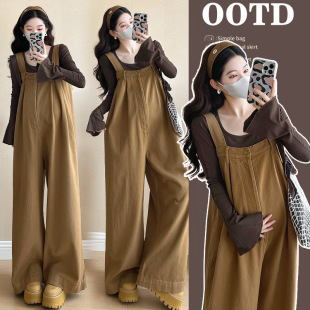 Maternity Wear Autumn Suit Korean Style Long-Sleeved Slim Bottoming Shirt Loose Casual Overalls Maternity Two-Piece Set for Women