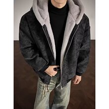 冬季时尚毛领连帽外套男女款兔毛绒棉衣夹克美式座山雕皮衣棉服