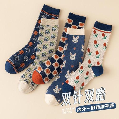 Women's Knee-High Socks - Winter/Spring Collection, Combed Cotton, Cute Animal Design, Double-Needle, Double-Track, Retro Warm Cotton Socks - Zhuji Socks Wholesale
