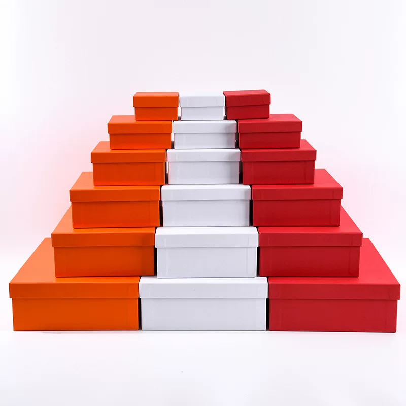 Gift Box, Premium Rigid Cardboard, White/Orange/Red, Multiple Sizes 9–33 cm