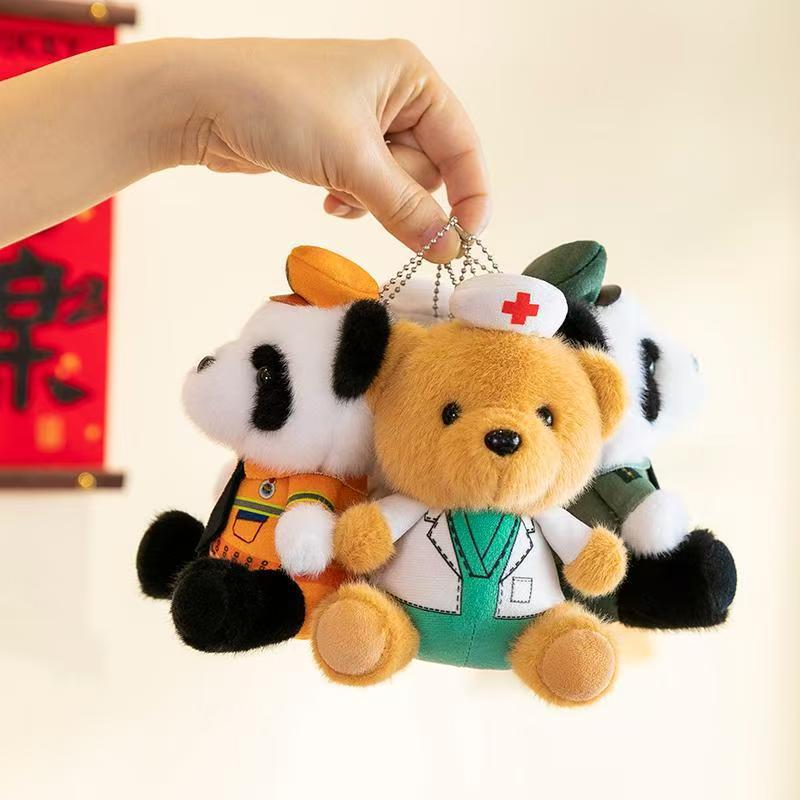 Policía de bomberos en línea oso muñeca colgante muñeca montada en hierro juguetes de peluche oso Teddy colgante de policía de tráfico llavero