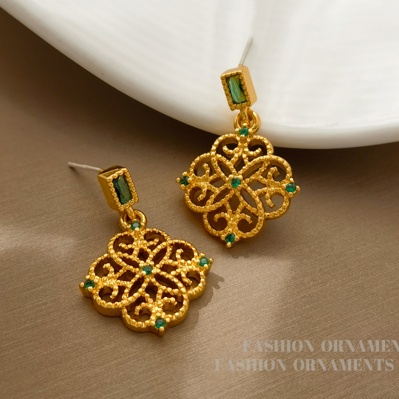 Copper retro earrings with zircon