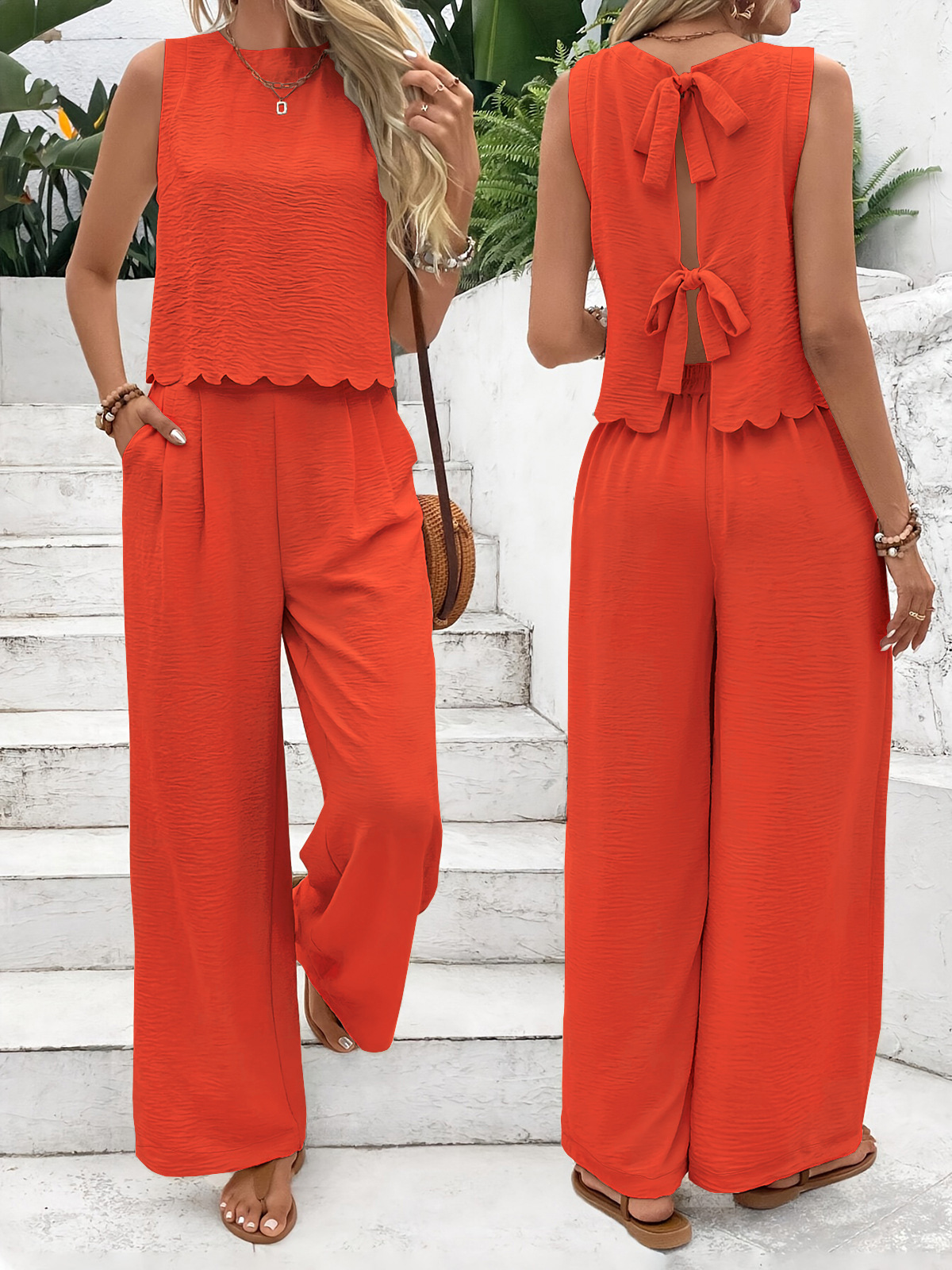 357g Weight Sleeveless Sleeve Length Polyester Fabric Type Pant Co-ord Set Sets Type 2 Pieces Set Quantity Casual, Street Occasion Round Neck Neckline Regular Fit Fit Type Solid Color Pattern Summer Season Women's Gender Casual, Classic Style Style Casual Street Women's Casual Classic Style Solid Color Polyester Pant Co-ord Set Pants Sets 14
