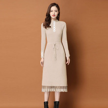 针织连衣裙女2025秋冬新款配大衣的中长款加绒加厚过膝毛衣打底裙