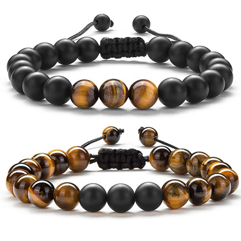 Europeo y americano transfronterizo natural Tigre ojo ágata piedra tejida pulsera de los hombres tejido ajustable imán negro pulsera de cuentas
