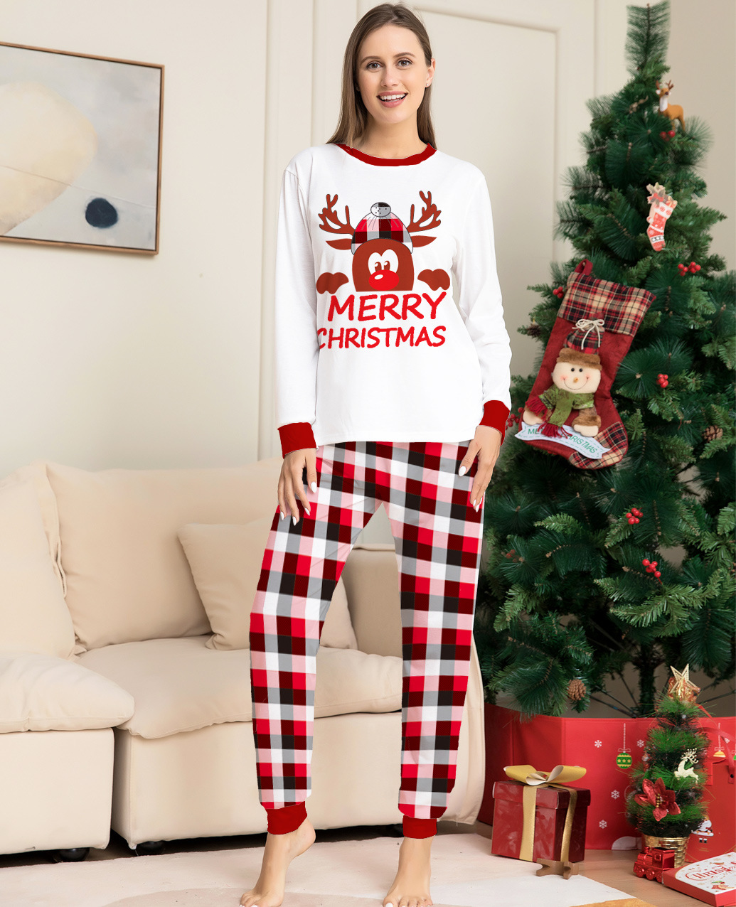 Christmas Festival Elk Pattern Family Look Elk Printing Pant Co-ord Set Two-Piece Sets