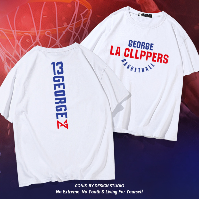Spot ~ George 13 T-shirt men's short sleeve letters creative basketball sports clothes summer trend loose half sleeve