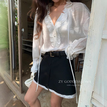 【高品质订货】miu系蕾丝边排扣设计感假两件裙裤半身裙(配腰带)