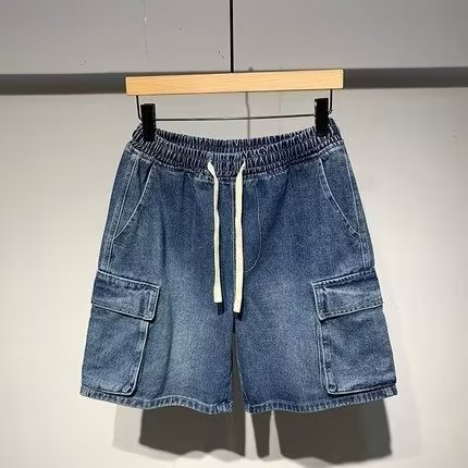 Ropa de trabajo de estilo japonés funcional elástico cintura Denim shorts hombres quinto pantalones 2022 verano nuevo casual pantalones sueltos