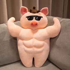かわいい筋肉のある豚のぬいぐるみ、面白い腹筋ヘアスタイルの豚人形、男性と女性向けのベッドで寝る人形