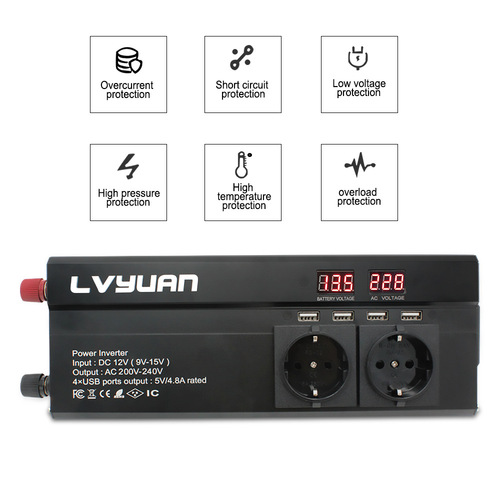Tuyang 800W/1600W Power Inverter 12V/24V to 110V-240V Car Inverter