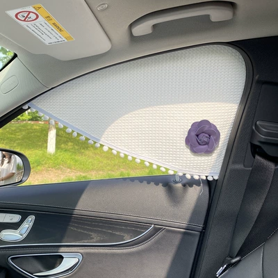Magnetic suction car sunshade curtain: Car curtains - leather-camellia-front-window-driving-magnetic