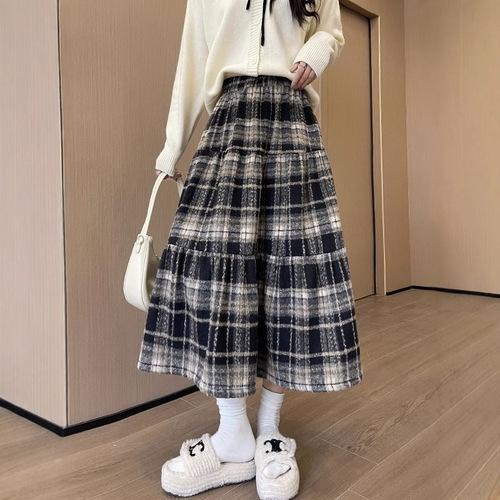 New Year Battle Dress Ethnic Style Hide-and-Seek Pear Shaped Semi-Skirt Woolen Thick Long Dress Slimming Matchable Medium Length