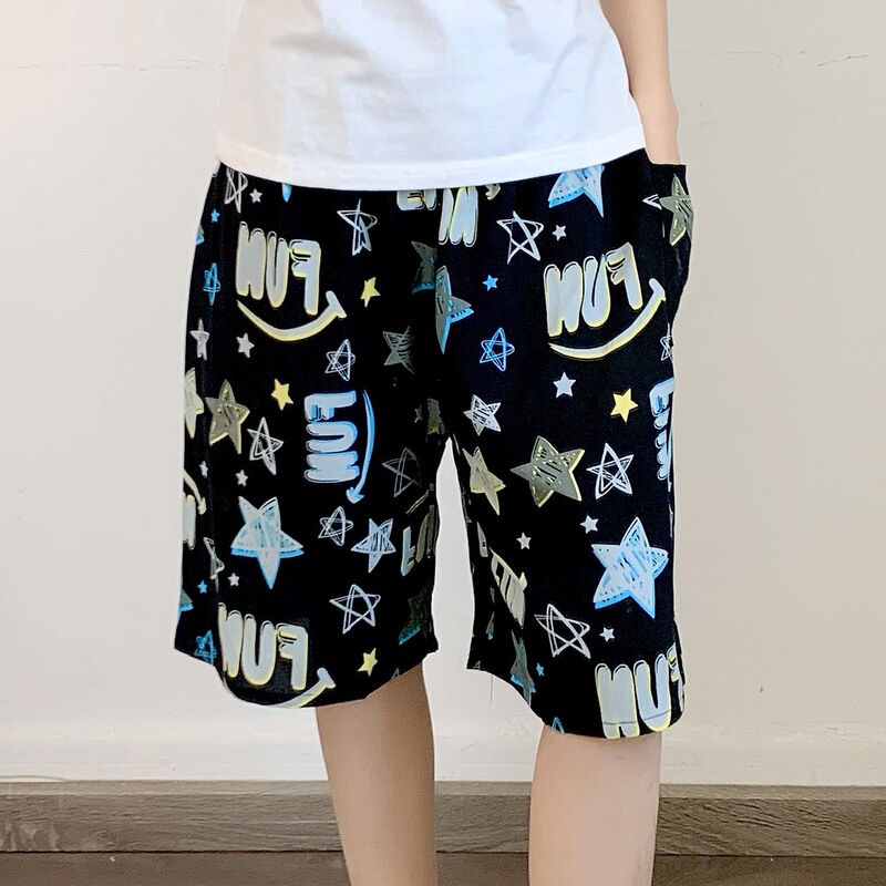 Cotton Silk Pajama Pants Men's Summer Thin Rayon Shorts Loose Large Size Cropped Pants Outerwear Beach Pants