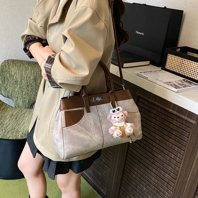 高级感手提铂金包包女2025新款撞色百搭单肩斜挎包秋季复古凯莉包|undefined