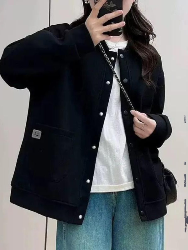 大码300斤韩版长袖开衫外套女春秋宽松显瘦百搭休闲夹克棒球服260|undefined