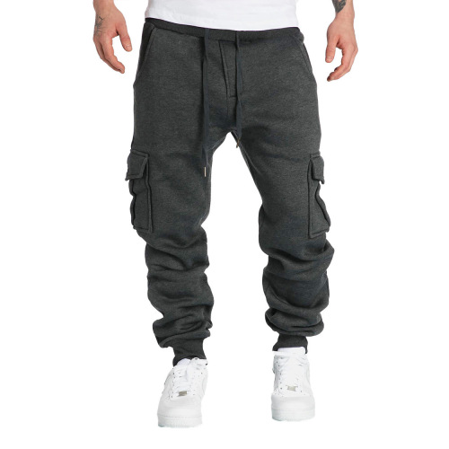 Men's Casual Pants with Multiple Pockets, Large Size, Sporty Style, Men's Fleece Casual Pants for Autumn and Winter