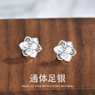S999银国潮文艺复古镂空立体花朵设计款经典耳骨钉螺丝耳饰