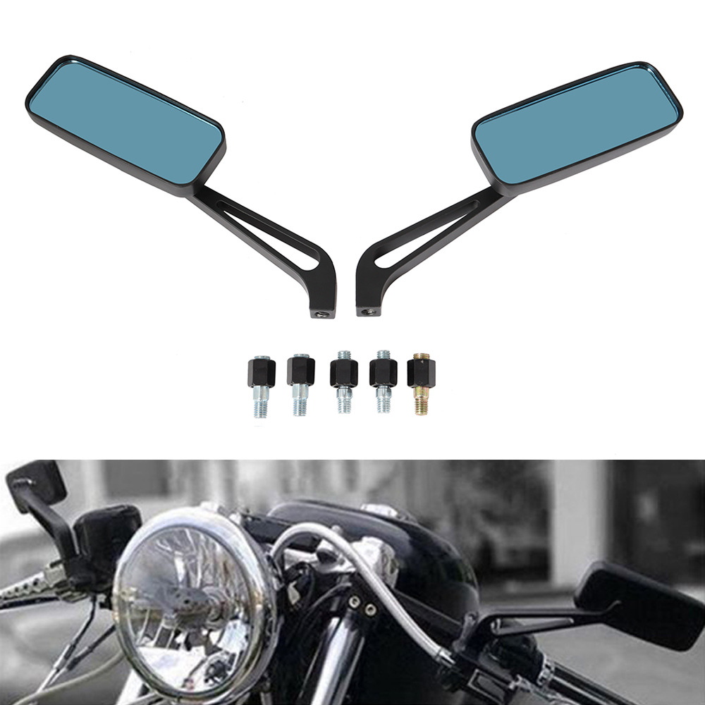 Motorcycle Modified Rearview Mirror, Square Aluminum Rearview Mirror, Blue Anti-Glare