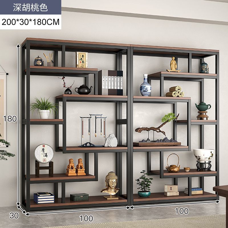 新しい中国風の茶室の棚茶ディスプレイキャビネット非無垢材の壁全体のリビングルームモダンなシンプルな装飾品ラック|undefined