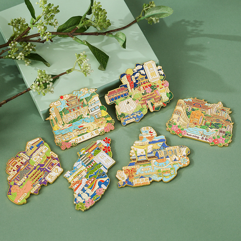 (2개) 푸저우시 지도 랜드마크 기념품 국가적 추세 크리에이티브 랜드마크 시리즈 냉장고 자석 금속 냉장고 자석 도매