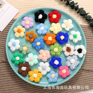 Wholesale handmade puff flower wool crocheted flower cute hairpin accessories corsage bag clothing accessories