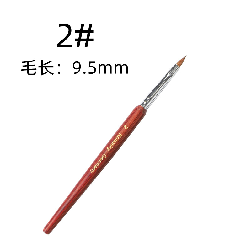 Cross-border puro pelo de visón arte de uñas cristal pluma Kolinsky cepillo de madera roja varilla siberiano tallado visón cepillo de pelo