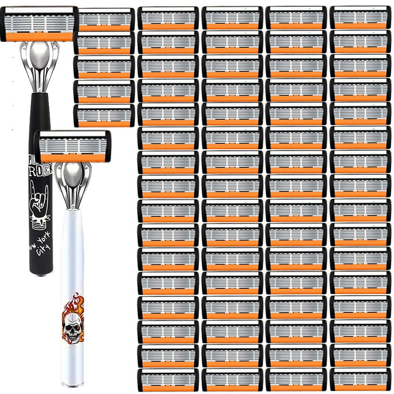 Manual razor, men's shaving razor, six-layer stainless steel blade, replaceable blade, cross-border wholesale