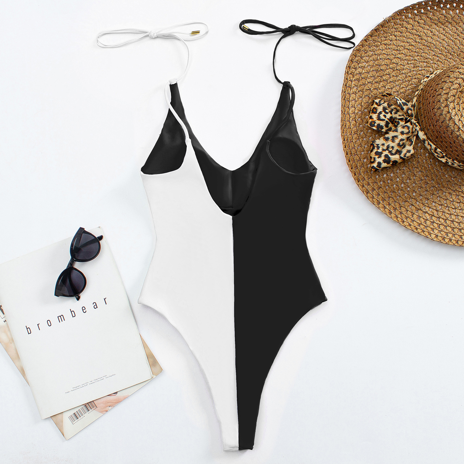 Women's Colour Block High-waisted Backless One-piece Swimsuit_voghion.com
