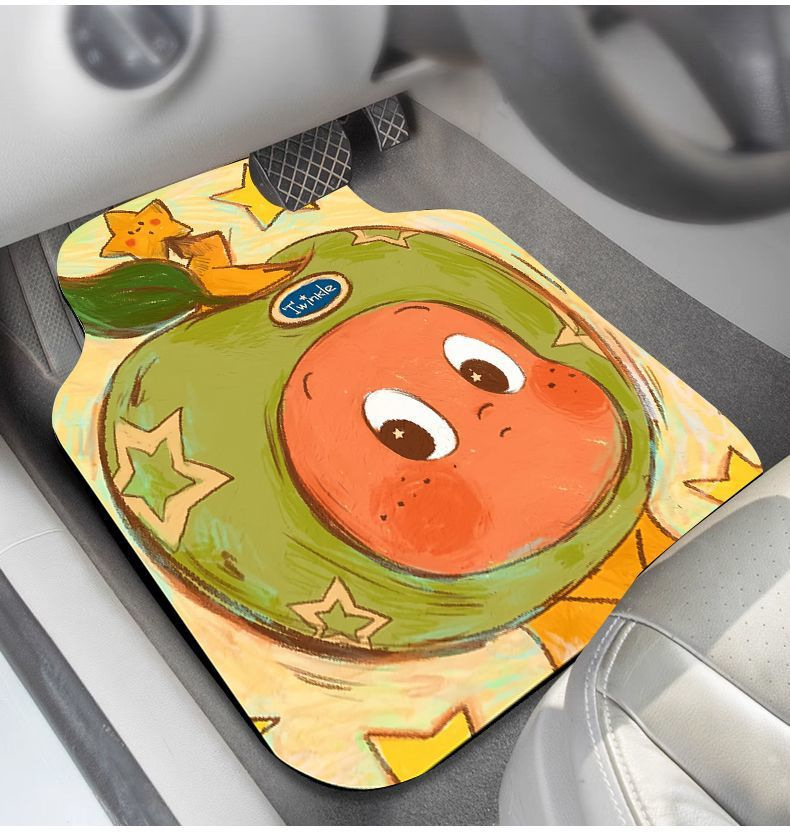 Retro cartoon-style, cute linen car floor mats: absorbent, non-slip, stain-resistant, dirt-repellent, easy to clean, and suitable for all car models