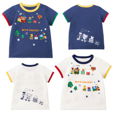 童装日系儿童好朋友小熊开火车短袖t恤儿童夏季上衣代发