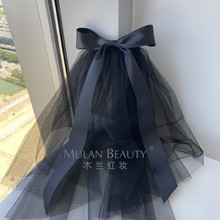 头纱黑色复古万圣节头饰蝴蝶结写真拍照道具森系小清新婚纱摄影女