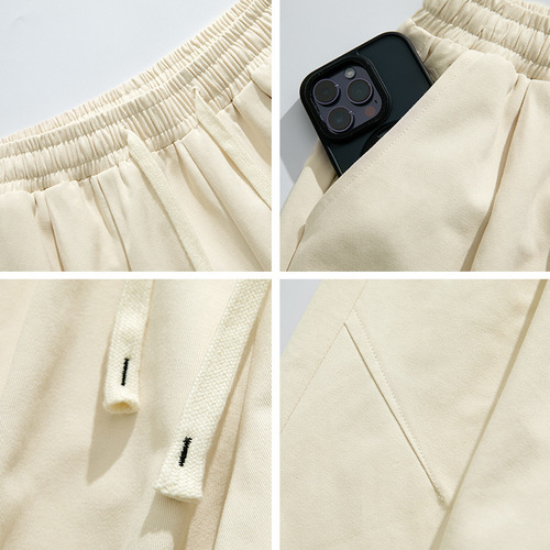 Japanese-style men's casual work shorts with a loose fit, suitable for summer, versatile, basic solid color, pleated, five-pocket pants for men.