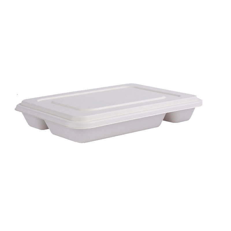 Caja de embalaje de vajilla de pulpa de caña de azúcar degradable de pulpa desechable Profundo cinco-rejilla bandeja cantina picnic Bento rejilla placa