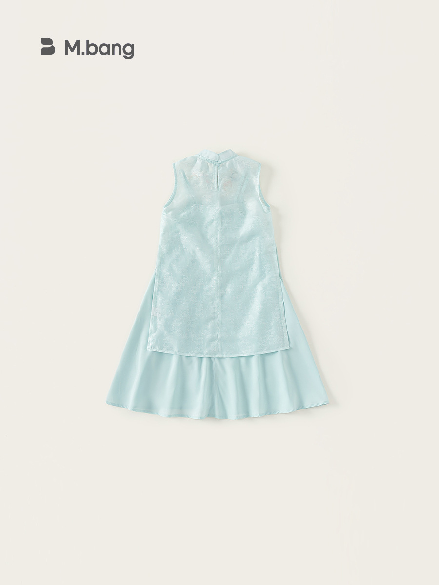 Youbao ropa para niños traje de niña verano bordado estilo nacional cuello alto vestido cheongsam vestido de tirantes de color sólido traje de dos piezas