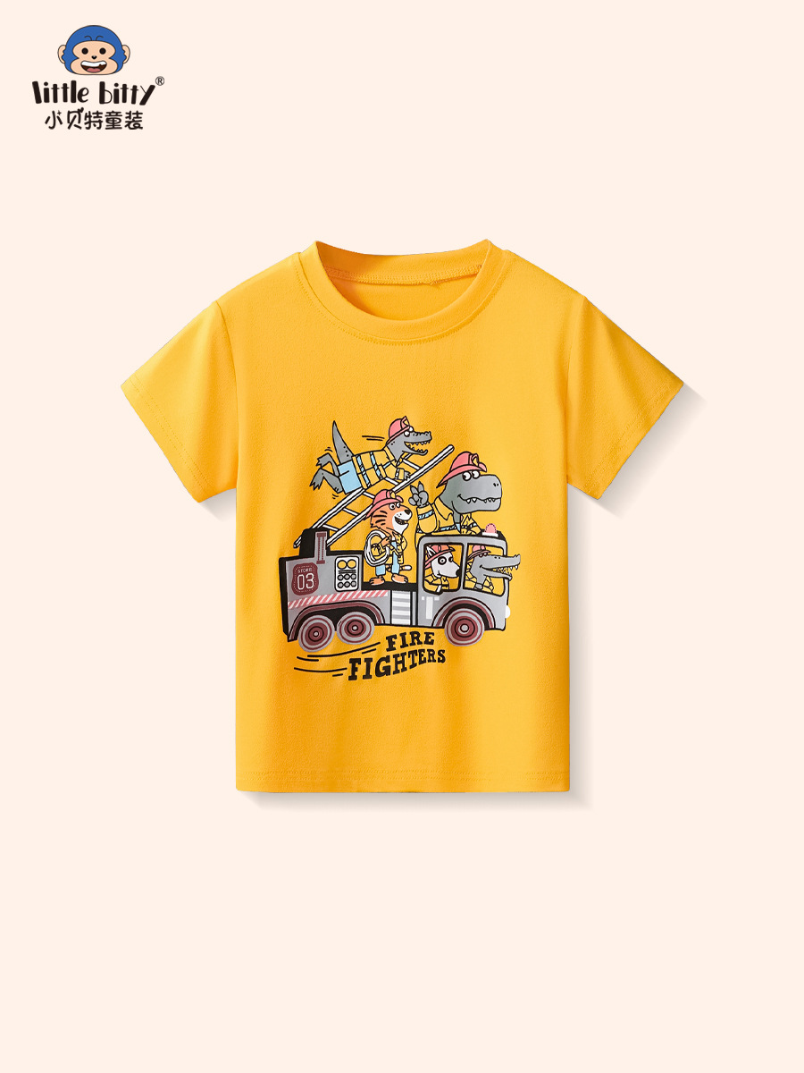 2025 Summer New Children's Cartoon Animal Short-sleeved Top Clothing Boys Casual Fashion Children's Clothing