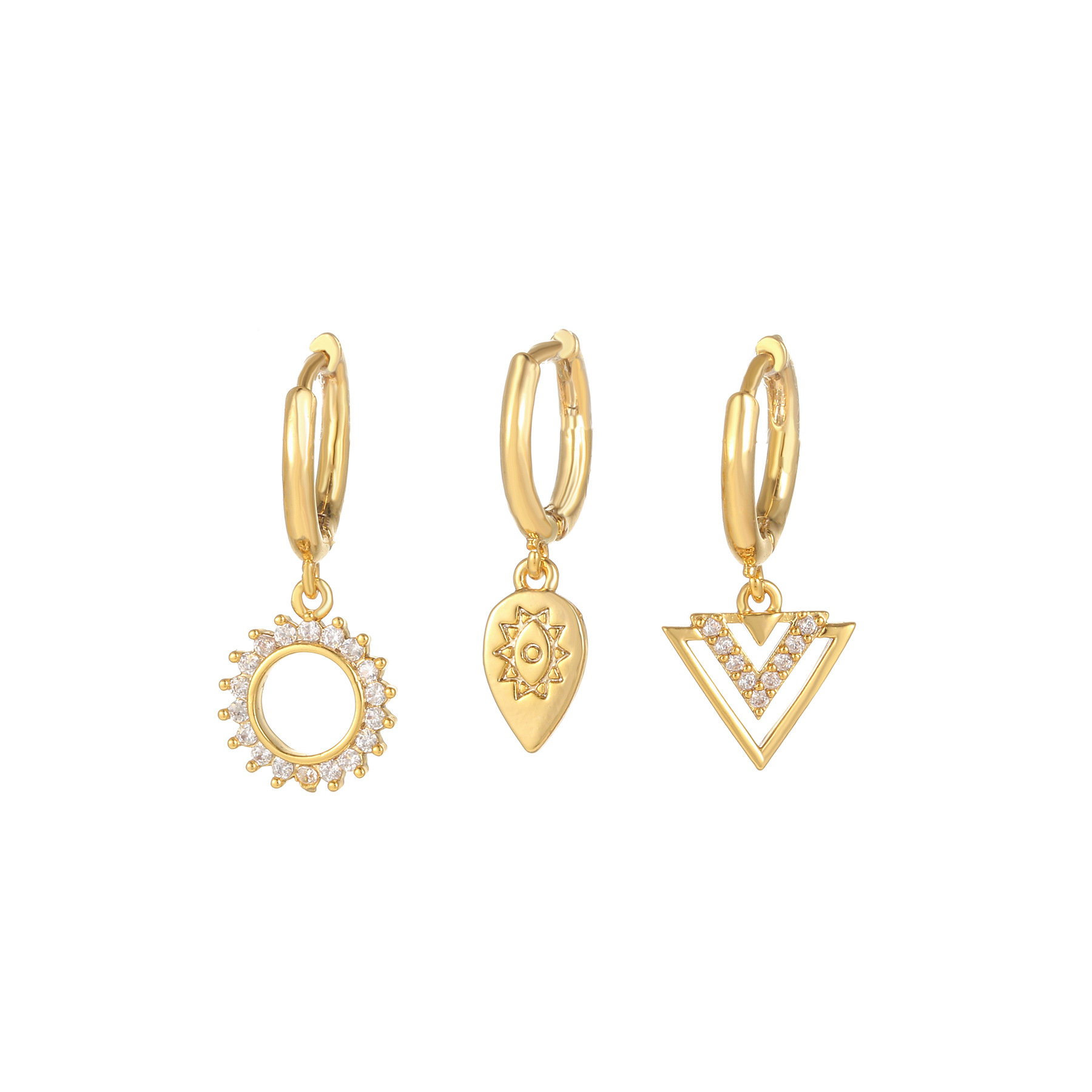 Micro Inlaid Zircon Star Moon Ear Clip Three-Piece Earring set