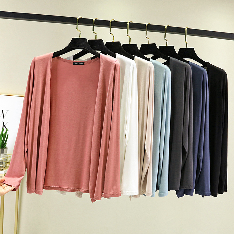 Women's Modal Short Cardigan Spring and Summer Thin Korean Style Casual Shawl Small Coat Long Sleeve Sunscreen Air-conditioning Shirt